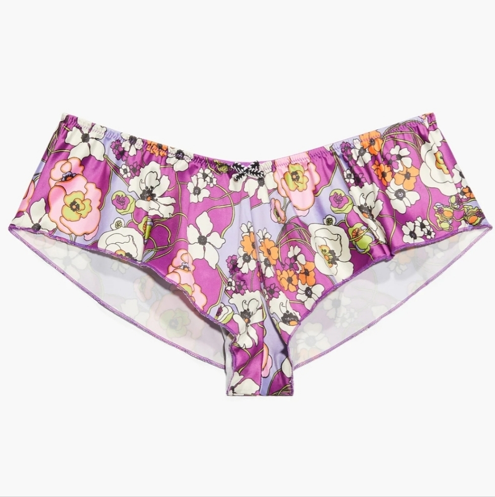 Savage X Fenty Juicy Purple Flower Poppy Print Mod Poppy Stretch-Satin Tap Short - Picture 4 of 15